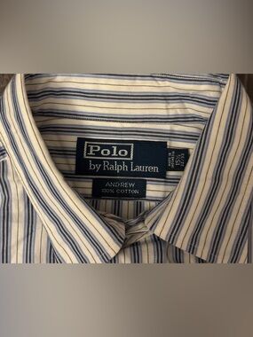 Polo Ralph Lauren Dress Shirt Mens 15.5 32-33 Blue Striped Cotton Andrew Classic